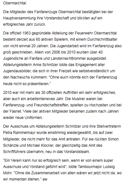 Fanfarenzug Obermarchtal Presse J 2012